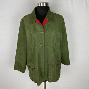 Alfred Dunner Button Down Shirt Jacket Womens Olive Green Pocketed Casual 12 P